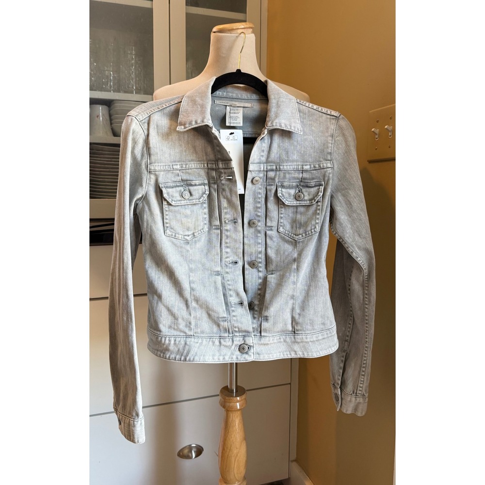 Vince Light Wash Grey Blue Stretch Cotton Denim Trucker Jacket RN106730